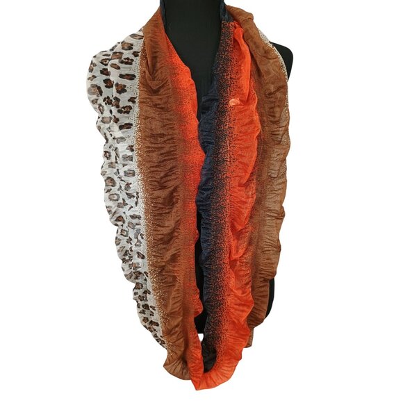 Animal Print Infinity Scarf With Leopard & Orange Pattern By Lavelle - Picture 3 of 5